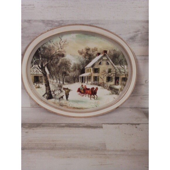 American Homestead Winter 10 Serving Tray By Currier And Ives - Picture 12 of 16